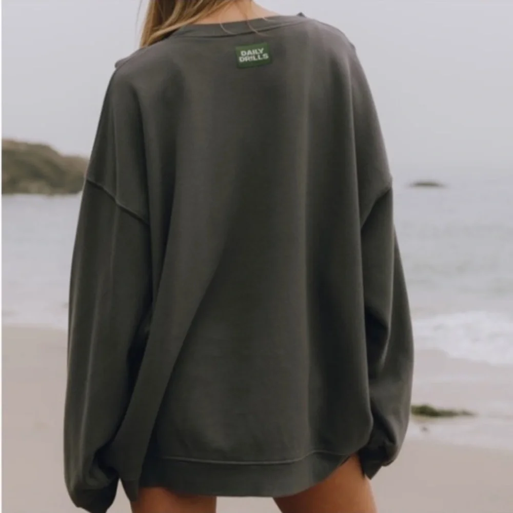 Daily Drills Oversized Crew Neck Sweatshirt Unisex M/L Vintage Black - Picture 7 of 15